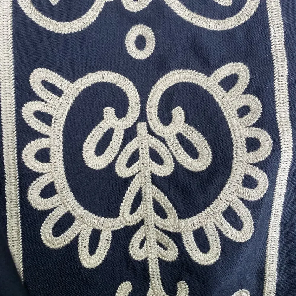 Loft Dark Navy Skirt with tan Embroidery detail 4